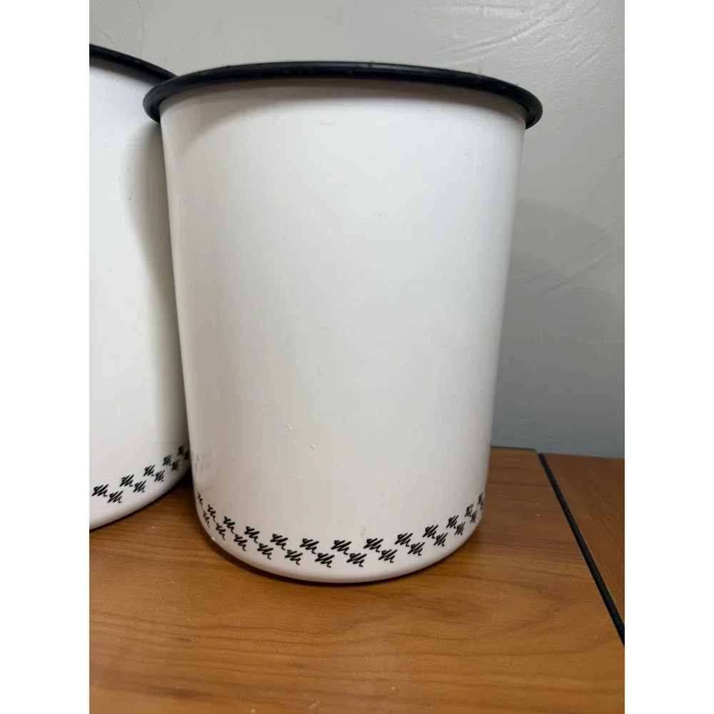 2 Tupperware One Touch Canisters M&L White Black Checker Print Design Black Lids